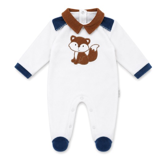 Baby velour sleepsuit with central fox appliqué by Les Jolies