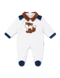 Tutina neonato in ciniglia bianca con volpe centrale Les Jolies