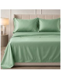 Set lenzuola matrimoniale in raso di cotone e orlo a giorno - Satin - Eucalipto