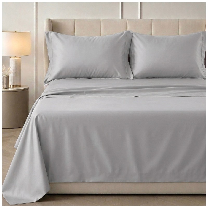Set lenzuola matrimoniale in raso di cotone e orlo a giorno - Satin - Perla