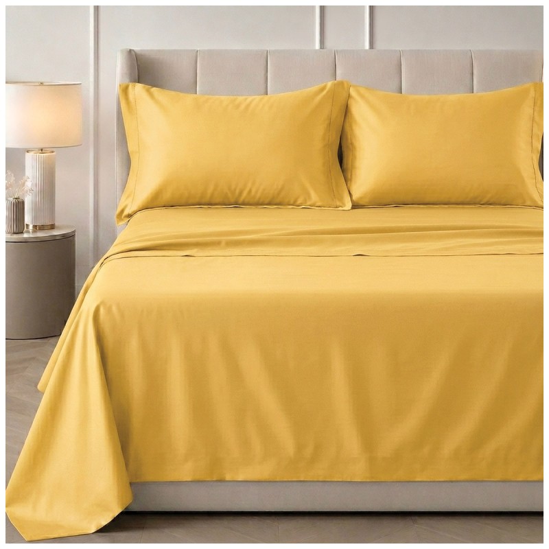 Set lenzuola matrimoniale in raso di cotone e orlo a giorno - Satin - Oro
