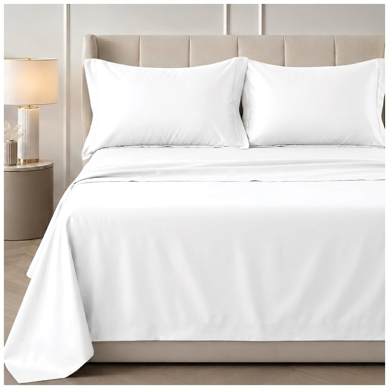 Set lenzuola matrimoniale in raso di cotone e orlo a giorno - Satin - Bianco