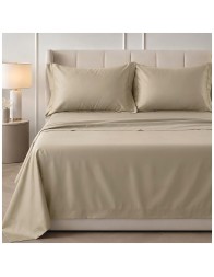 Set lenzuola matrimoniale in raso di cotone e orlo a giorno - Satin - Avana