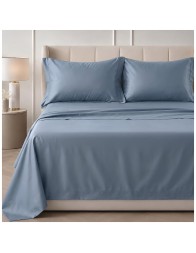 Set lenzuola matrimoniale in raso di cotone e orlo a giorno - Satin - Avio