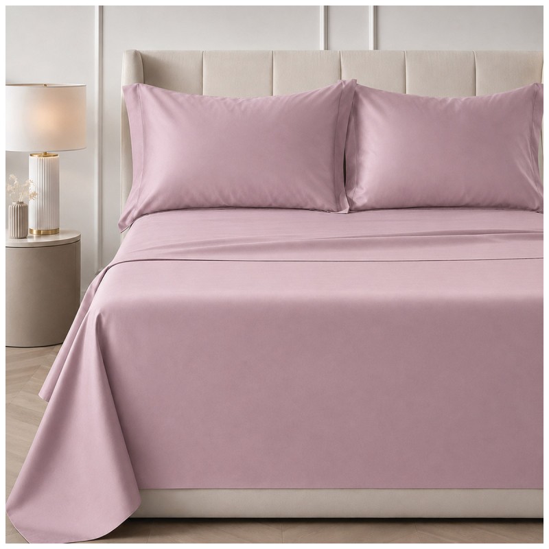 Set lenzuola matrimoniale in raso di cotone e orlo a giorno - Satin - Cipria