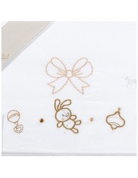 White Next to Me baby sheet with beige and taupe embroidery