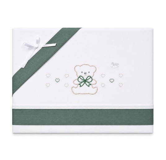 Maxi cradle sheet set next to me in cotton with teddy bear embroidery and green details