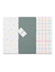 Set 3 copertine neonato in garza biologica con pois e quadri pastello