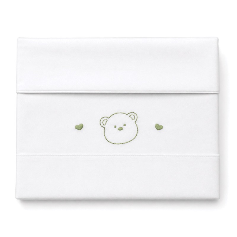 Set lenzuolino neonato Coccodè Firenze ricamato con orsetto verde salvia