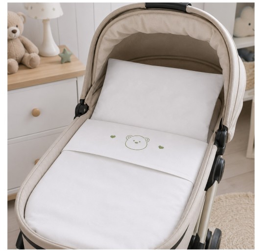 Coccodè Firenze embroidered baby sheet set with sage green teddy bear 2