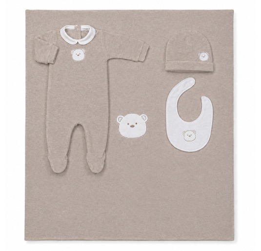 Winter newborn outfit set Taupe Bear Coccodè with sleepsuit and blanket