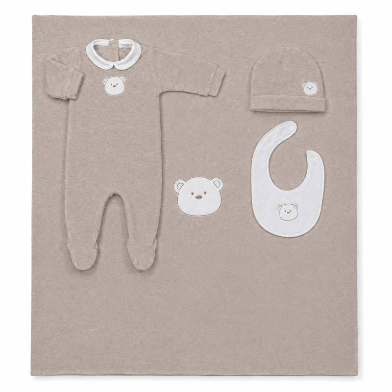 Winter newborn outfit set Taupe Bear Coccodè with sleepsuit and blanket