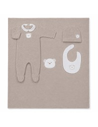Winter newborn outfit set Taupe Bear Coccodè with sleepsuit and blanket