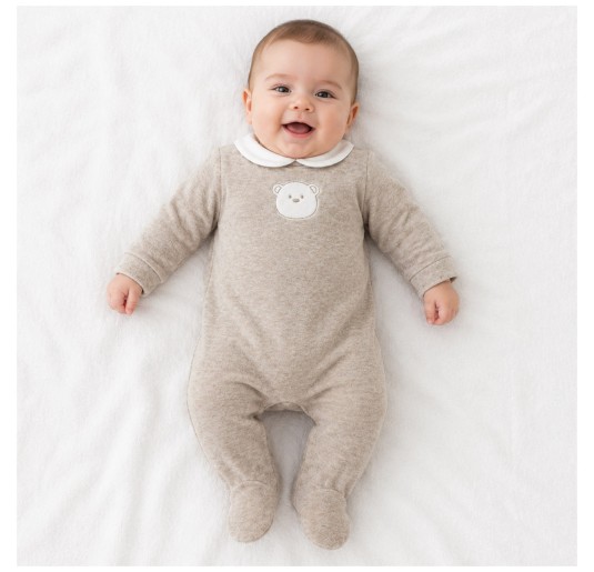Tutina in ciniglia ricamata - Taupe Bear - Coccode' Firenze 2