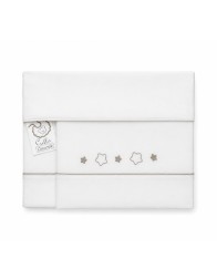 Set lenzuola per culletta e carrozzina ricamato - Stelline Tortora - Coccode' Firenze