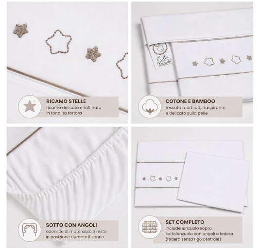 Embroidered Cradle and Stroller Sheet Set – Taupe Stars -... 2