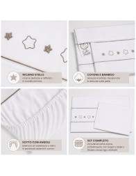Set lenzuola per culletta e carrozzina ricamato - Stelline Tortora - Coccode' Firenze