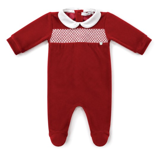 Red embroidered chenille baby romper Coccode' Firenze front view