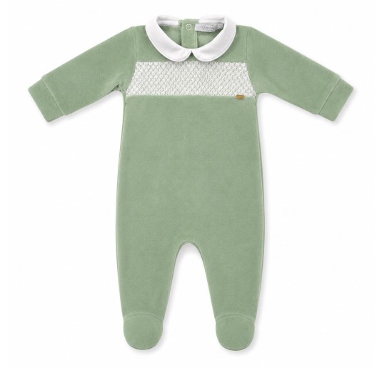 Tutina in ciniglia verde ricamata - C64004VV - Coccode'...