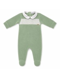 Tutina in ciniglia verde ricamata - C64004VV - Coccode' Firenze