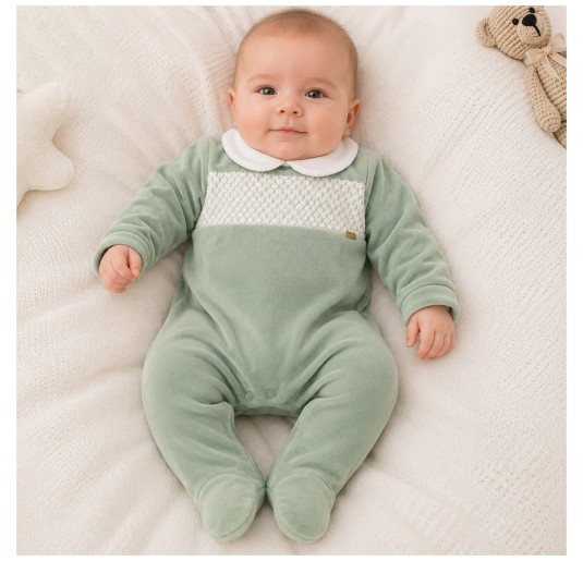 Tutina in ciniglia verde ricamata - C64004VV - Coccode'... 2