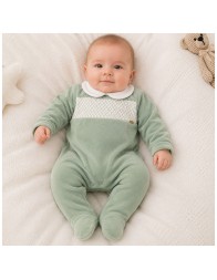 Tutina in ciniglia verde ricamata - C64004VV - Coccode' Firenze