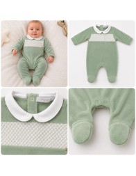 Tutina in ciniglia verde ricamata - C64004VV - Coccode' Firenze