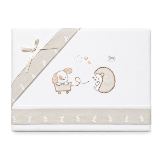 Set lenzuola lettino Mio Piccolo in cotone con ricamo cagnolino e riccio