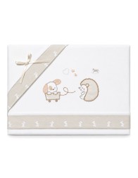 Mio Piccolo baby cot sheet set in cotton with little dog and hedgehog embroidery