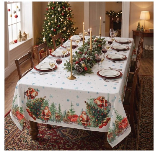 Christmas Tablecloth in Pure Cotton – Santa Claus – Corredo Italiano®