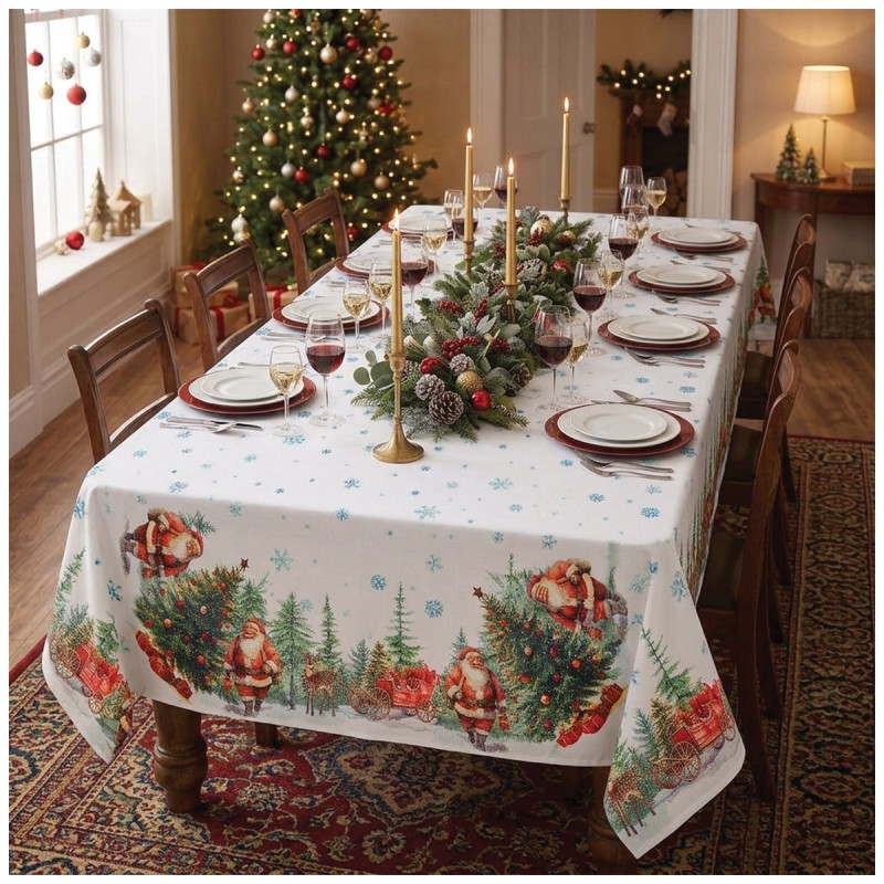 Christmas Tablecloth in Pure Cotton – Santa Claus – Corredo Italiano®