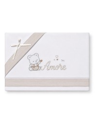 Mio Piccolo baby cot sheet set in cotton with embroidered teddy bear and Amore