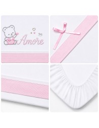Embroidered Baby Cot Sheet Set - "Teddy Bear and Amore" - Mio Piccolo
