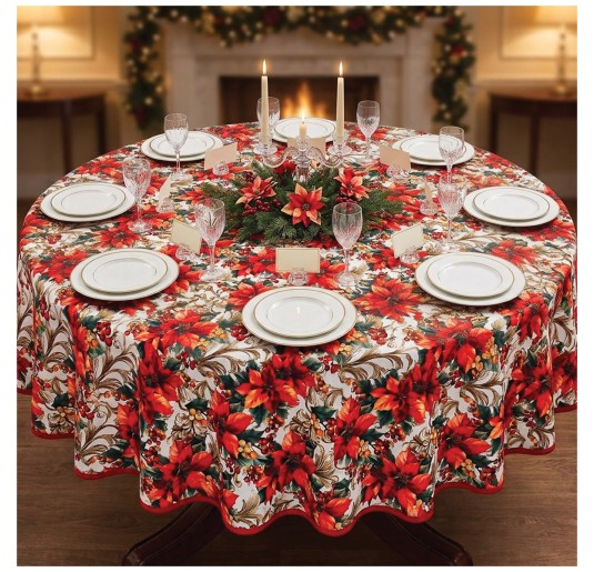Round Christmas Tablecloth in Pure Cotton 180x180 cm – Corredo Italiano®