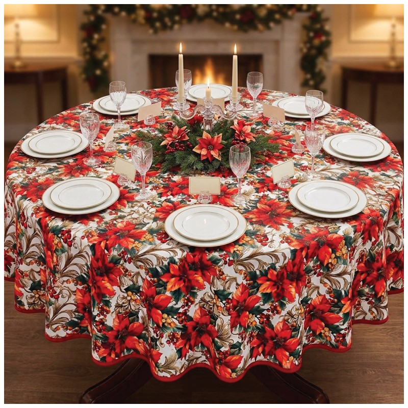 Round Christmas Tablecloth in Pure Cotton 180x180 cm – Corredo Italiano®