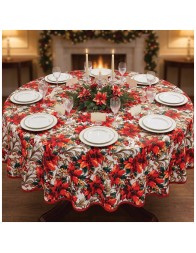Round Christmas Tablecloth in Pure Cotton 180x180 cm – Corredo Italiano®