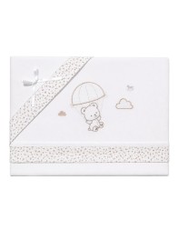 Embroidered cot bed sheet set Mio Piccolo with teddy bear and parachute