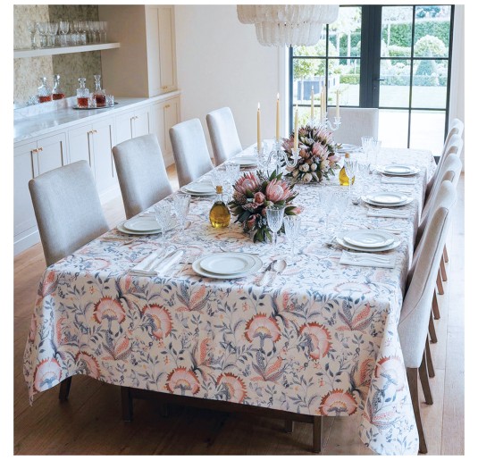 Kryia cotton Panama tablecloth with floral and butterfly print