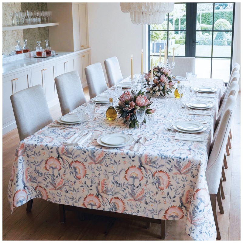Kryia cotton Panama tablecloth with floral and butterfly print