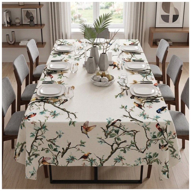 Pure cotton tablecloth with Birds pattern – Corredo Italiano