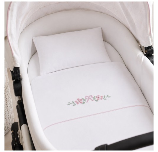 Embroidered bassinet sheet set Little Flowers Coccode' Firenze 2