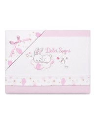 Set lenzuola culletta e carrozzina in cotone con ricamo Coniglietto Dolci Sogni