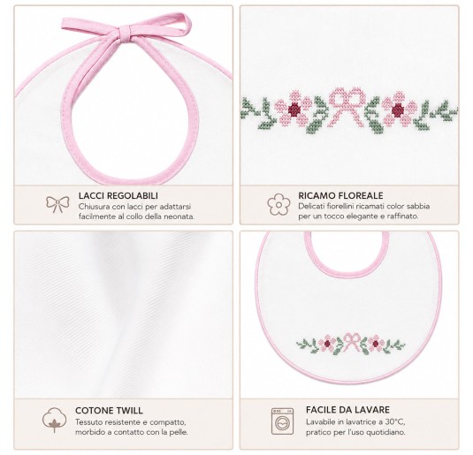 Embroidered cotton twill bib with little flowers Coccode’ Firenze 2