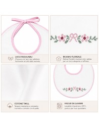 Embroidered Cotton Twill Bib with Flowers - C64608 - Coccodè Firenze