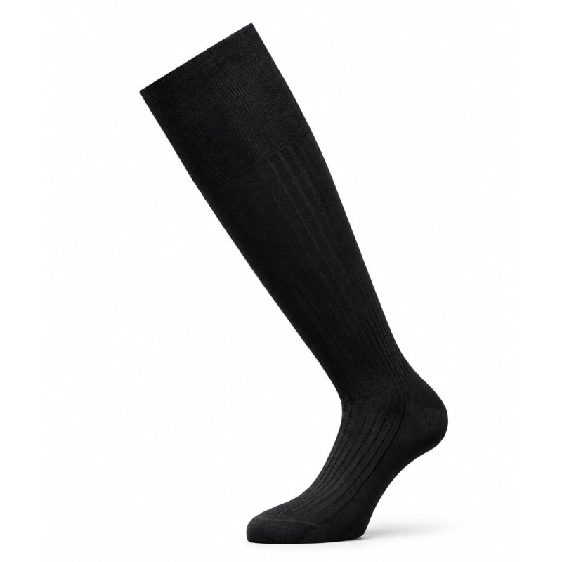 Perofil men's knee-high socks in pure Fil d'Écosse ribbed cotton - Black