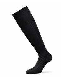 Perofil men's knee-high socks in pure Fil d'Écosse ribbed cotton - Black