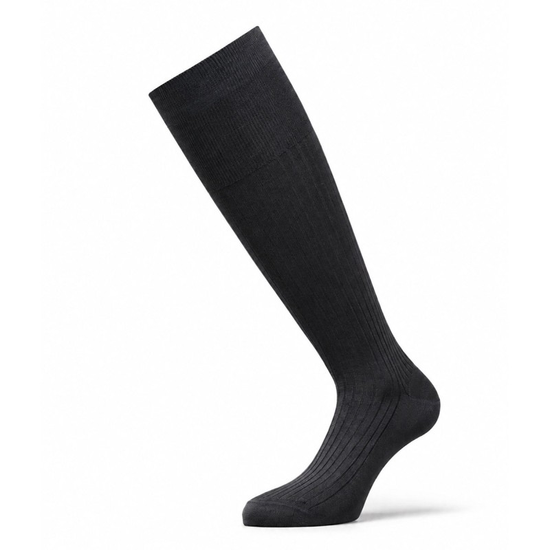 Perofil men's knee-high socks in pure Fil d'Écosse ribbed cotton - Anthracite