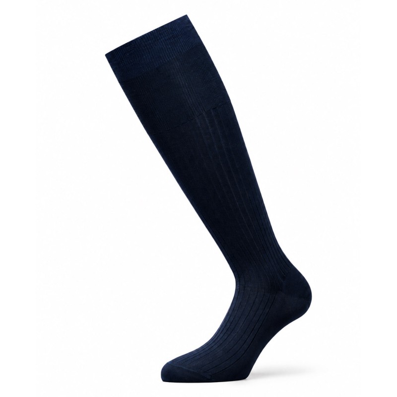 Perofil men's knee-high socks in pure Fil d'Écosse ribbed cotton - Blu