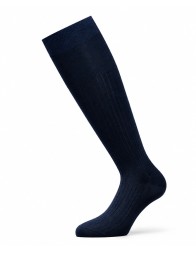 Perofil men's knee-high socks in pure Fil d'Écosse ribbed cotton - Blu