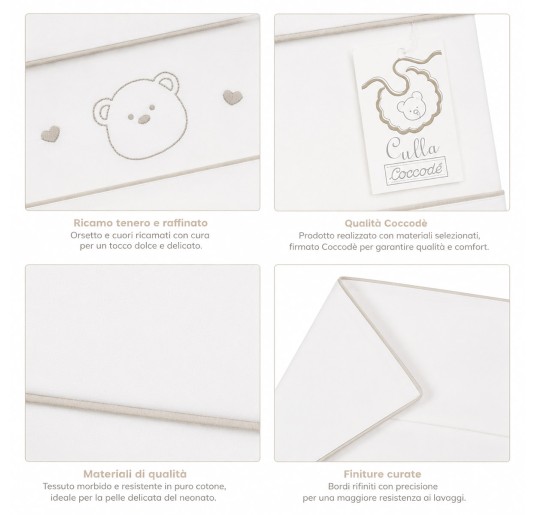 Embroidered baby crib sheet set Coccodè Firenze with teddy bear and hearts 2